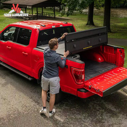 Extang Solid Fold ALX tonneau cover on a 2015-2020 Ford F-150 with 5.5ft bed, showcasing the foldable design on the truck bed.