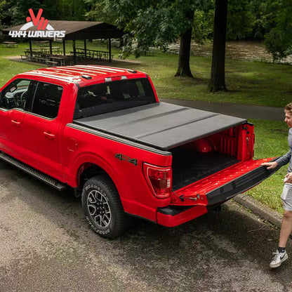 Extang Solid Fold ALX tonneau cover on a 2015-2020 Ford F-150 with 5.5ft bed, featuring a sleek, foldable design for truck bed protection.