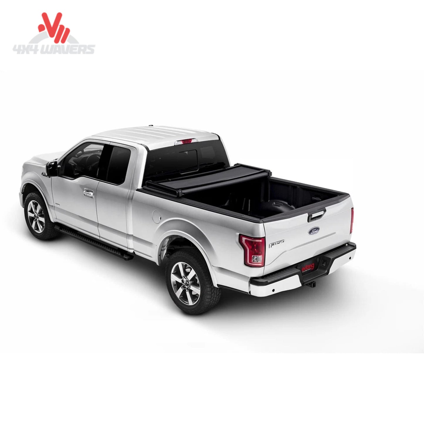Extang Trifecta 2.0 tonneau cover folded open on a 2015-2020 Ford F-150 with 6.5ft bed, showing bed access and cover design.