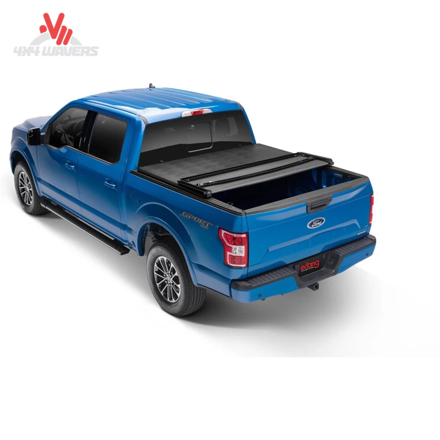 Extang Trifecta ALX tonneau cover folded open on a 2015-2020 Ford F-150 with 6.5-foot bed, showing bed access and cover design.