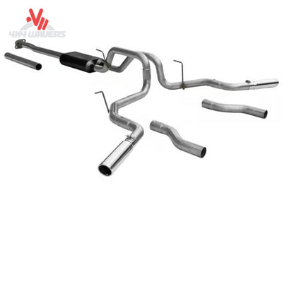 Flowmaster Force II cat-back exhaust system for 2009-2014 Ford F-150 with 4.6L, 5.0L, or 5.4L engine, steel muffler and piping.