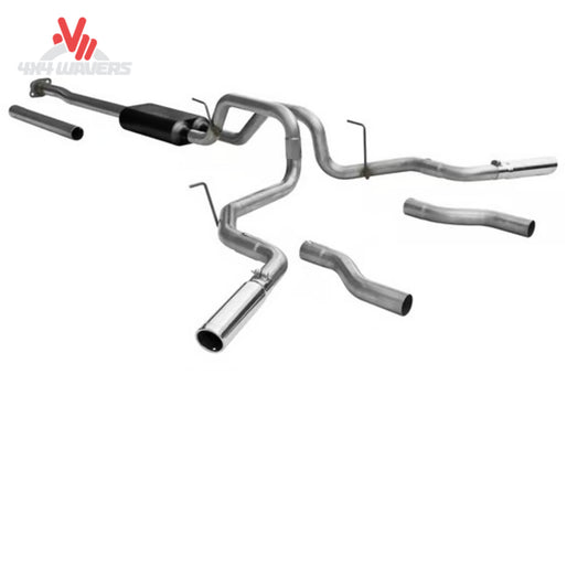 Flowmaster Force II cat-back exhaust system for 2009-2014 Ford F-150 with 4.6L, 5.0L, or 5.4L engine, steel muffler and piping.