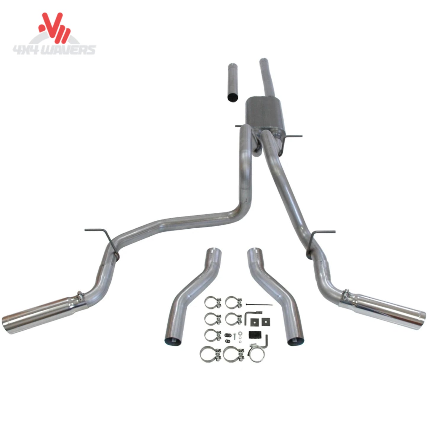 Complete stainless steel Flowmaster Force II cat-back exhaust kit with Super 50 muffler SKU 817492