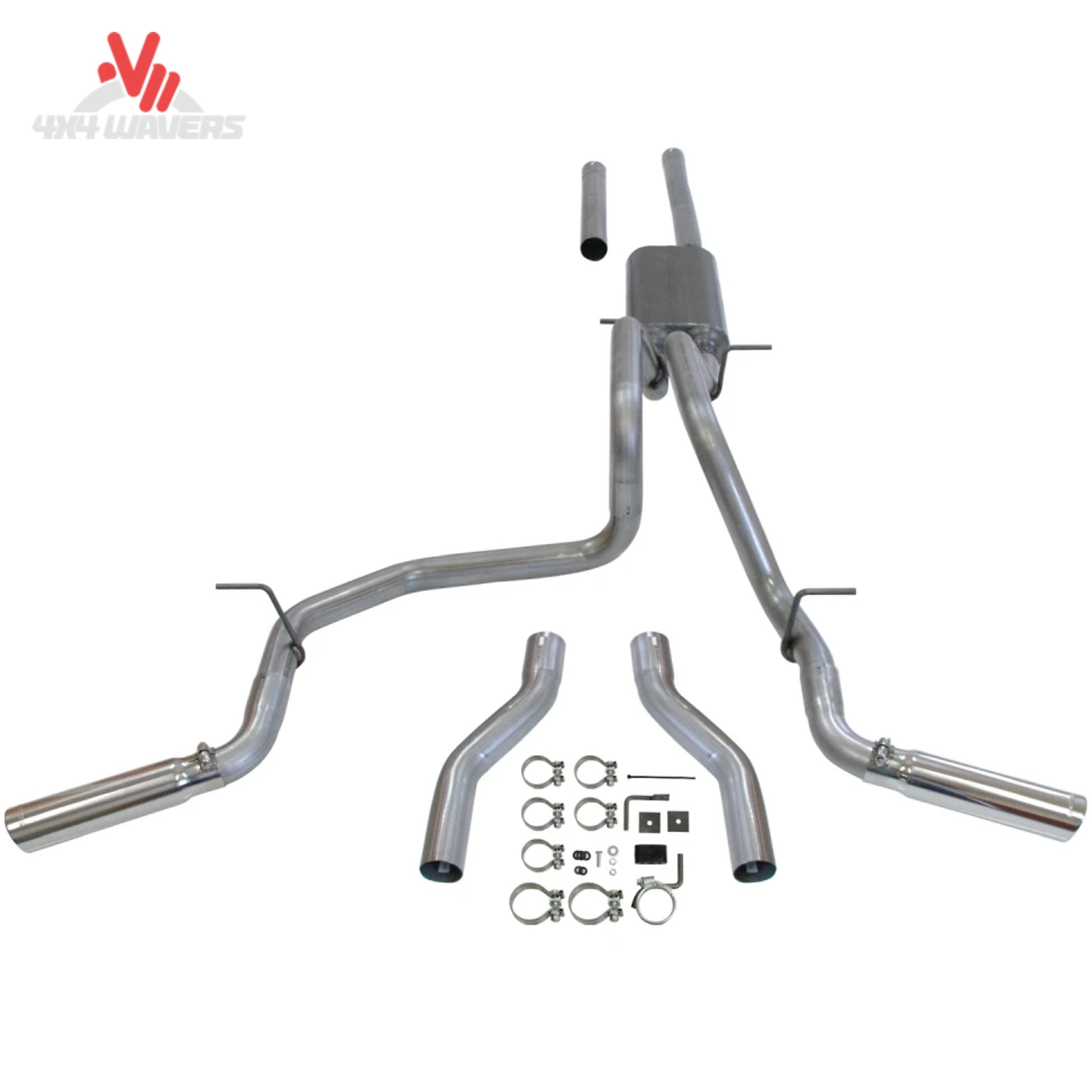 Complete stainless steel Flowmaster Force II cat-back exhaust kit with Super 50 muffler SKU 817492