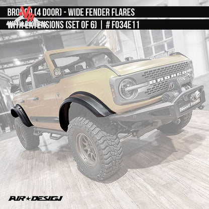 Bronco 4-door showing extended wheel coverage from Air Design wide fender flares