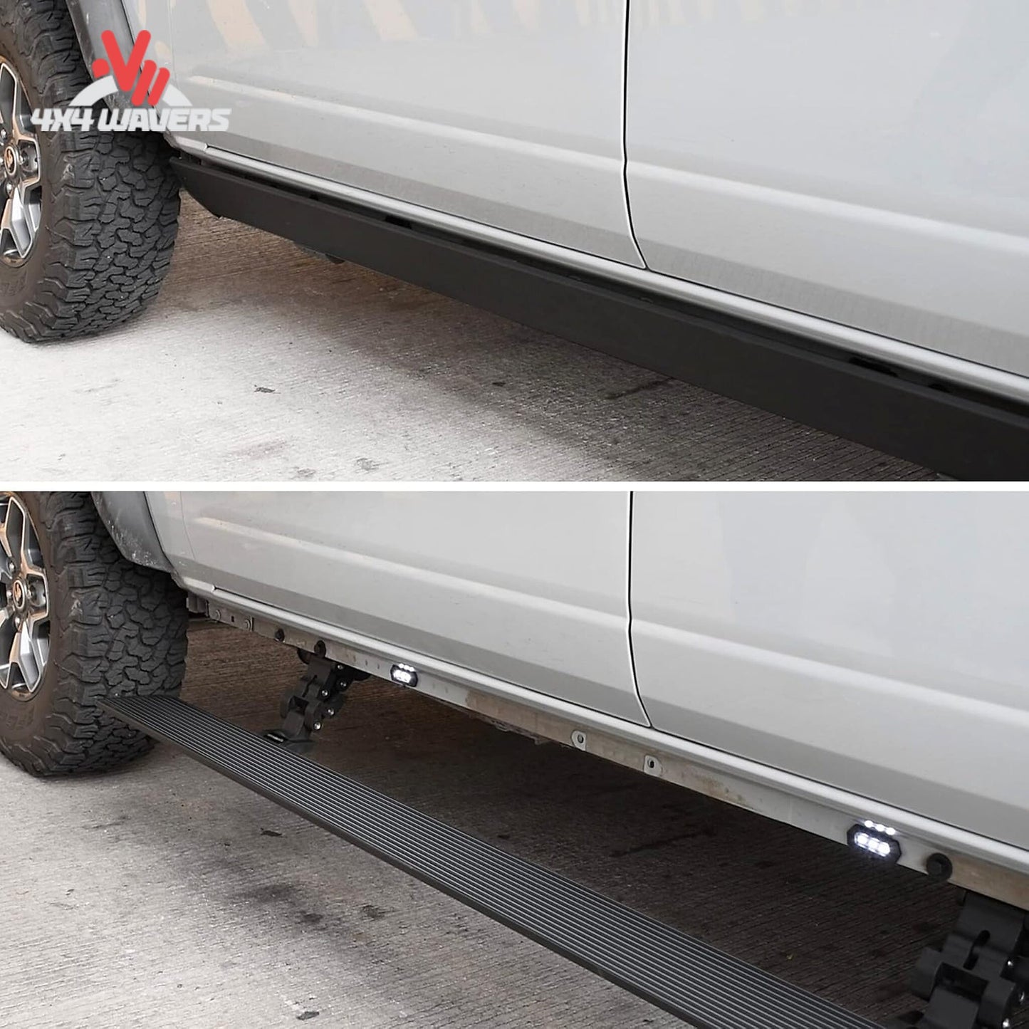 Ford Bronco overland build equipped with retractable Go Rhino E1 electric running boards