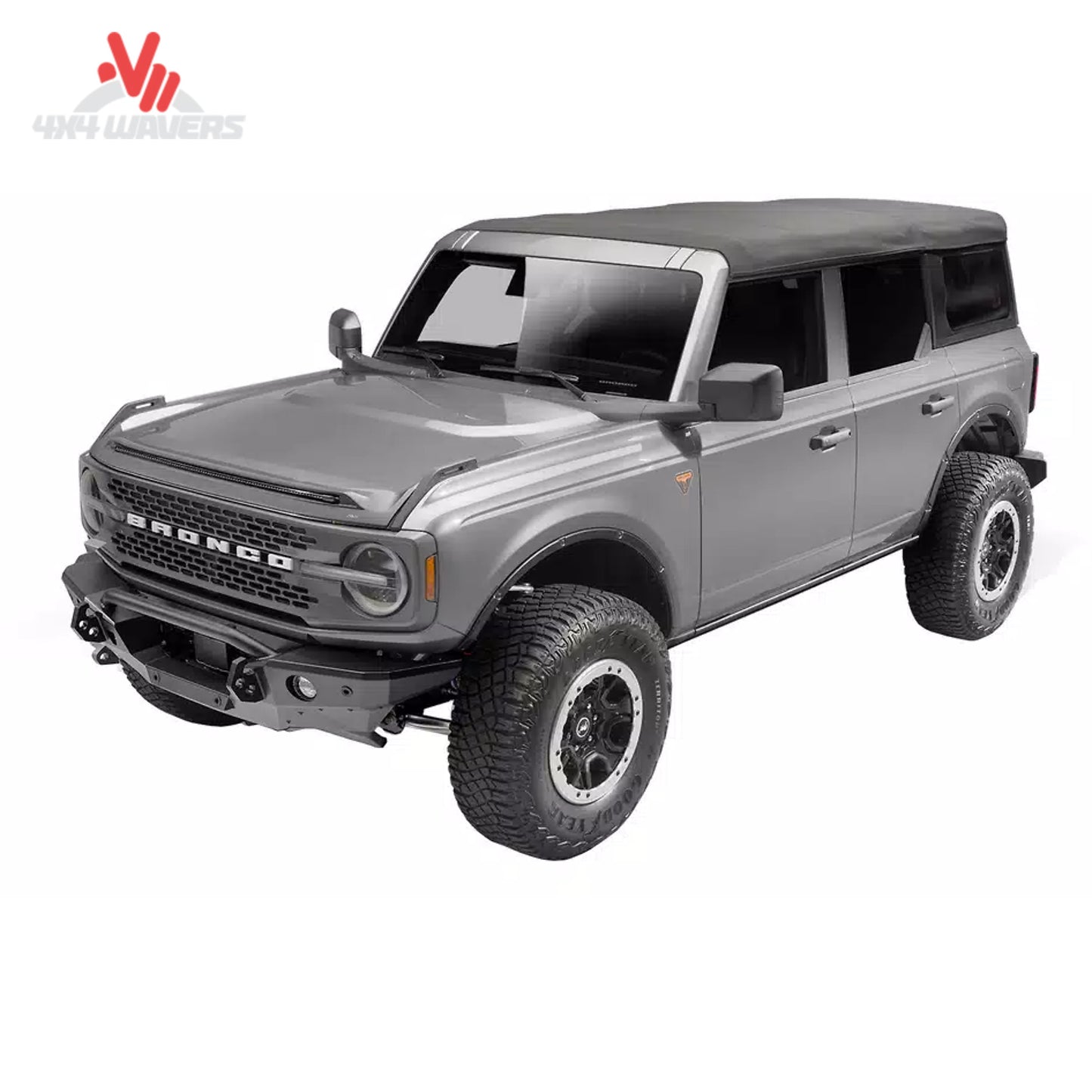 Ford Bronco equipped with Havoc Steel Bender bumper on rugged off-road terrain