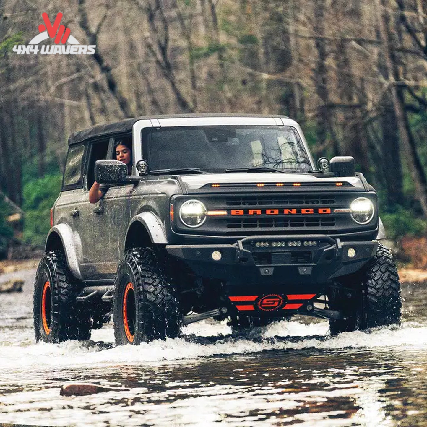 Ford Bronco equipped with Havoc Steel Bender bumper on rugged off-road terrain