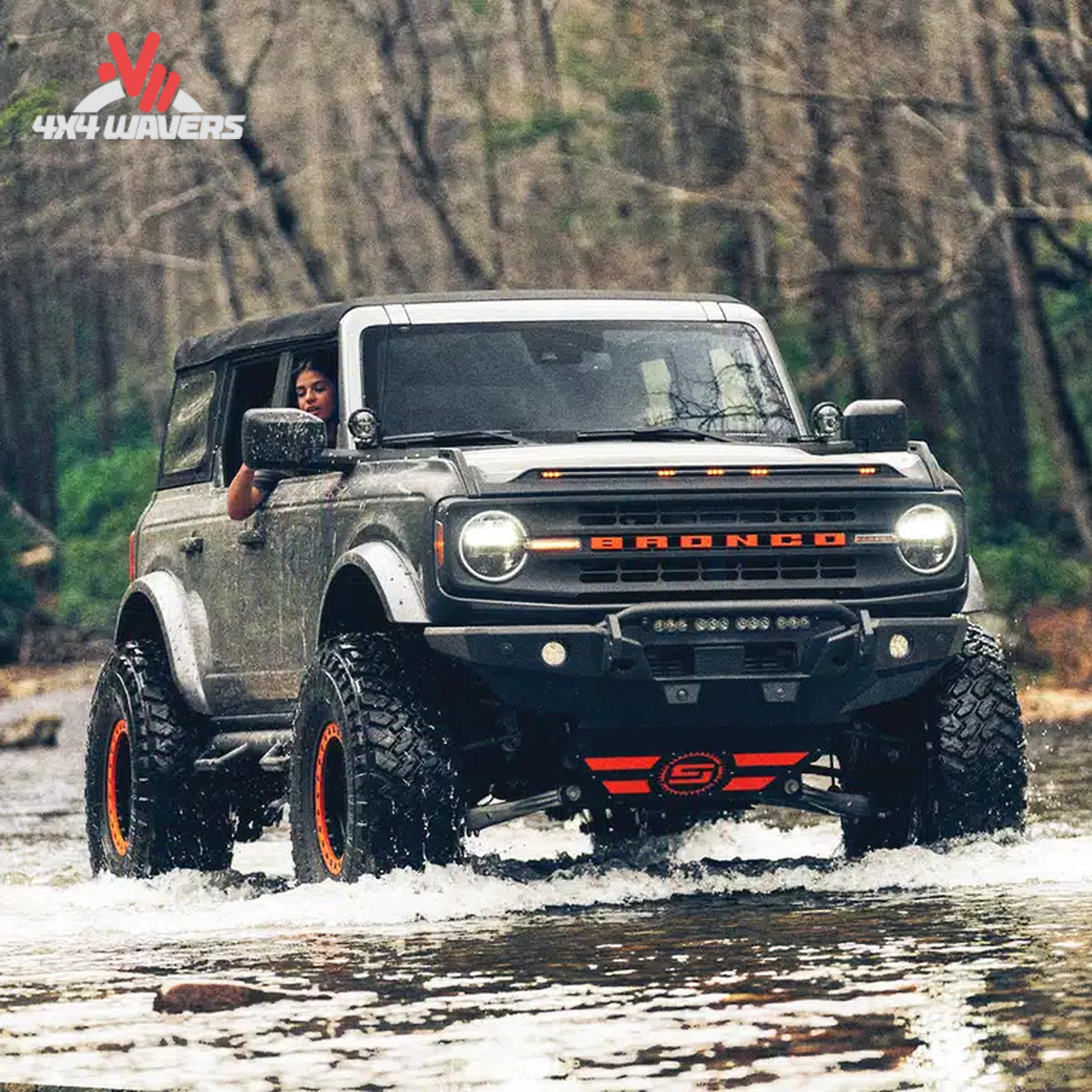 Ford Bronco equipped with Havoc Steel Bender bumper on rugged off-road terrain