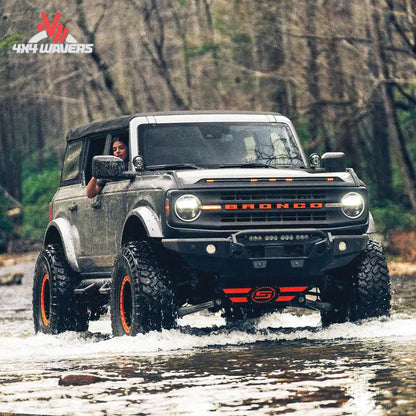 Ford Bronco equipped with Havoc Steel Bender bumper on rugged off-road terrain
