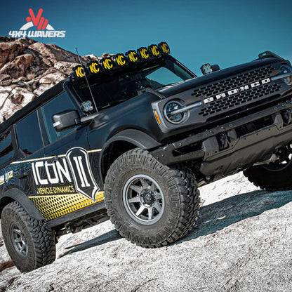 ICON front coilover suspension installed on lifted Ford Bronco