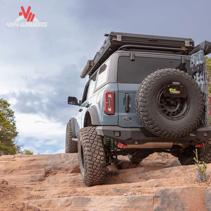 Ford Bronco equipped with Ironman RAID rear bumper for overlanding and trail protection