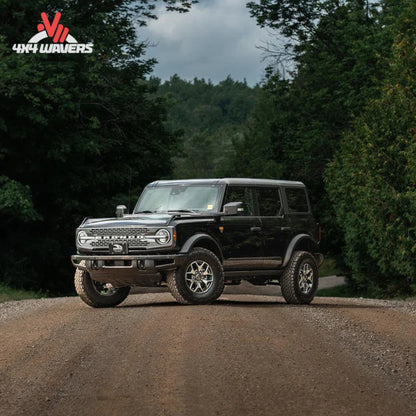 Ford Bronco equipped with MBRP high-clearance cat-back exhaust system for overlanding and trail use