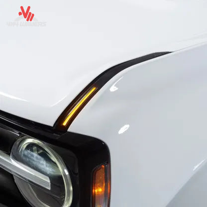 Front view of a Ford Bronco featuring illuminated Putco Luminix grille lights