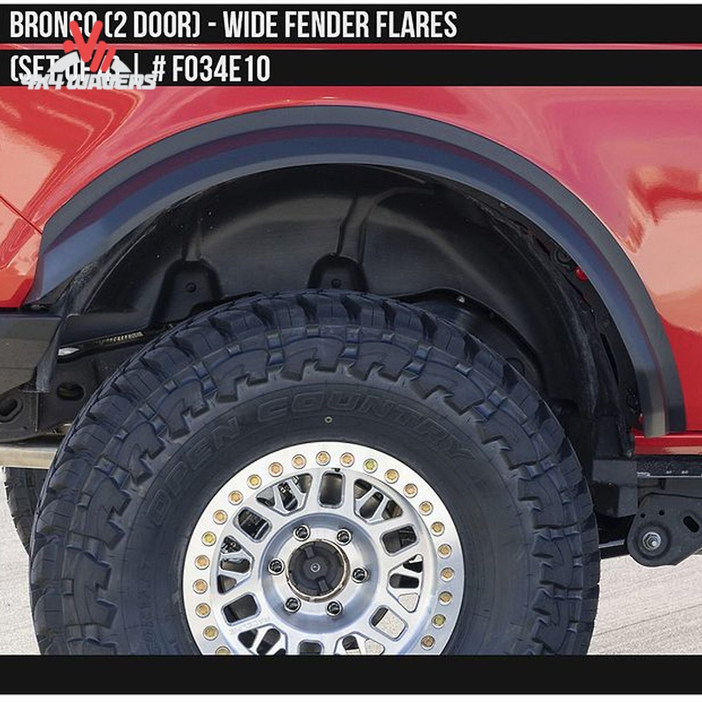 Front angled view showing extended wheel coverage from Air Design Bronco fender flares