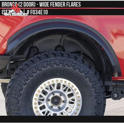 Front angled view showing extended wheel coverage from Air Design Bronco fender flares