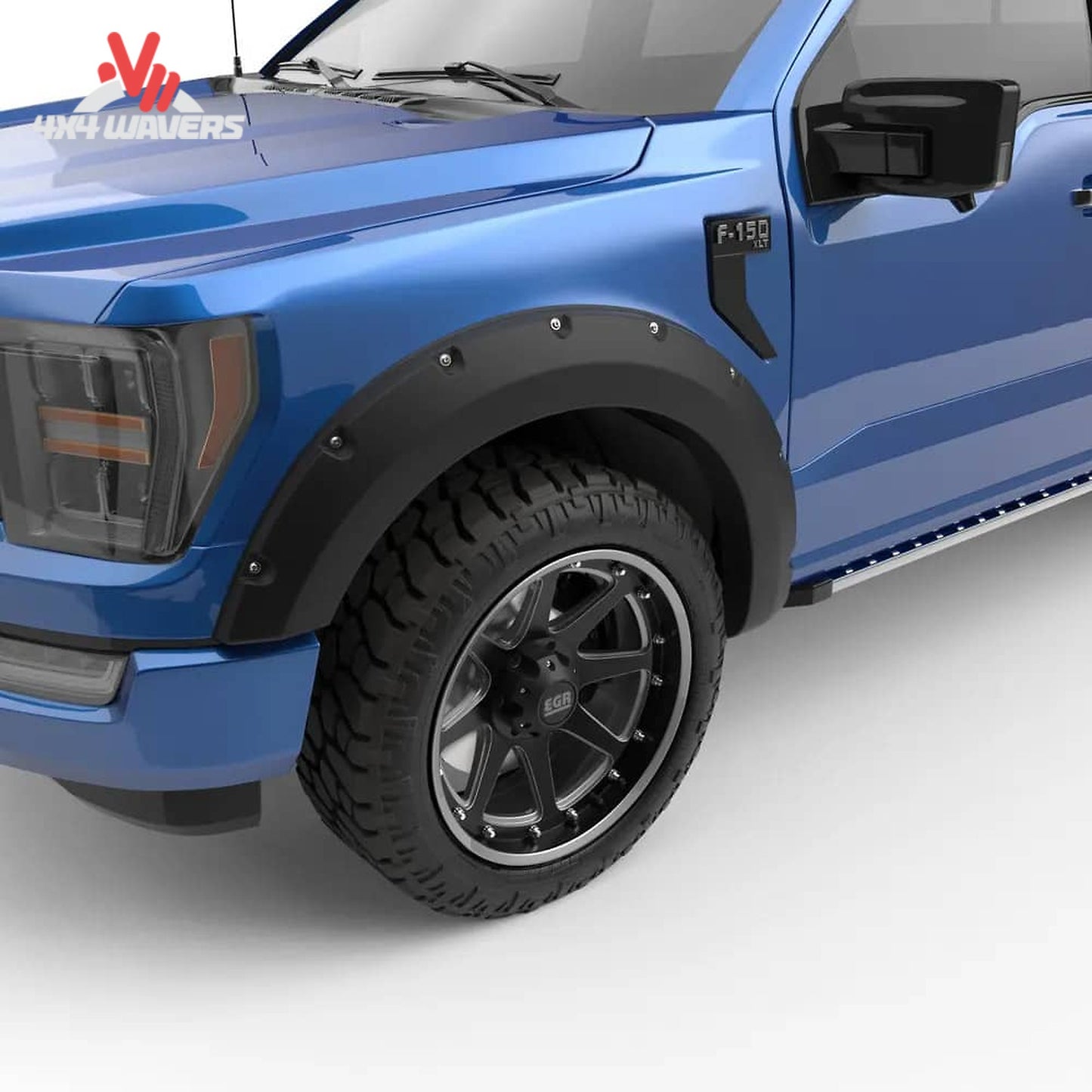 EGR bolt-on matte fender flares installed on a 2021-2026 Ford F-150 truck for added protection and rugged style.