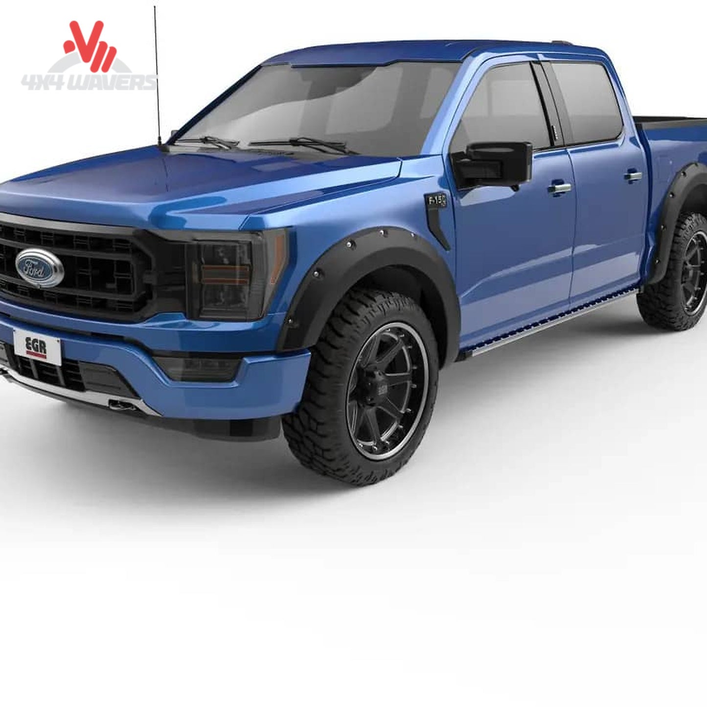 EGR bolt-on matte fender flares installed on a 2021-2026 Ford F-150 pickup truck, enhancing rugged appearance and protection.