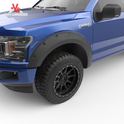EGR bolt-style matte fender flares installed on a 2018-2020 Ford F-150 for enhanced wheel coverage and rugged style.