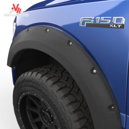 EGR bolt-style matte fender flares installed on a 2018-2020 Ford F-150 truck, providing enhanced wheel protection and rugged style.