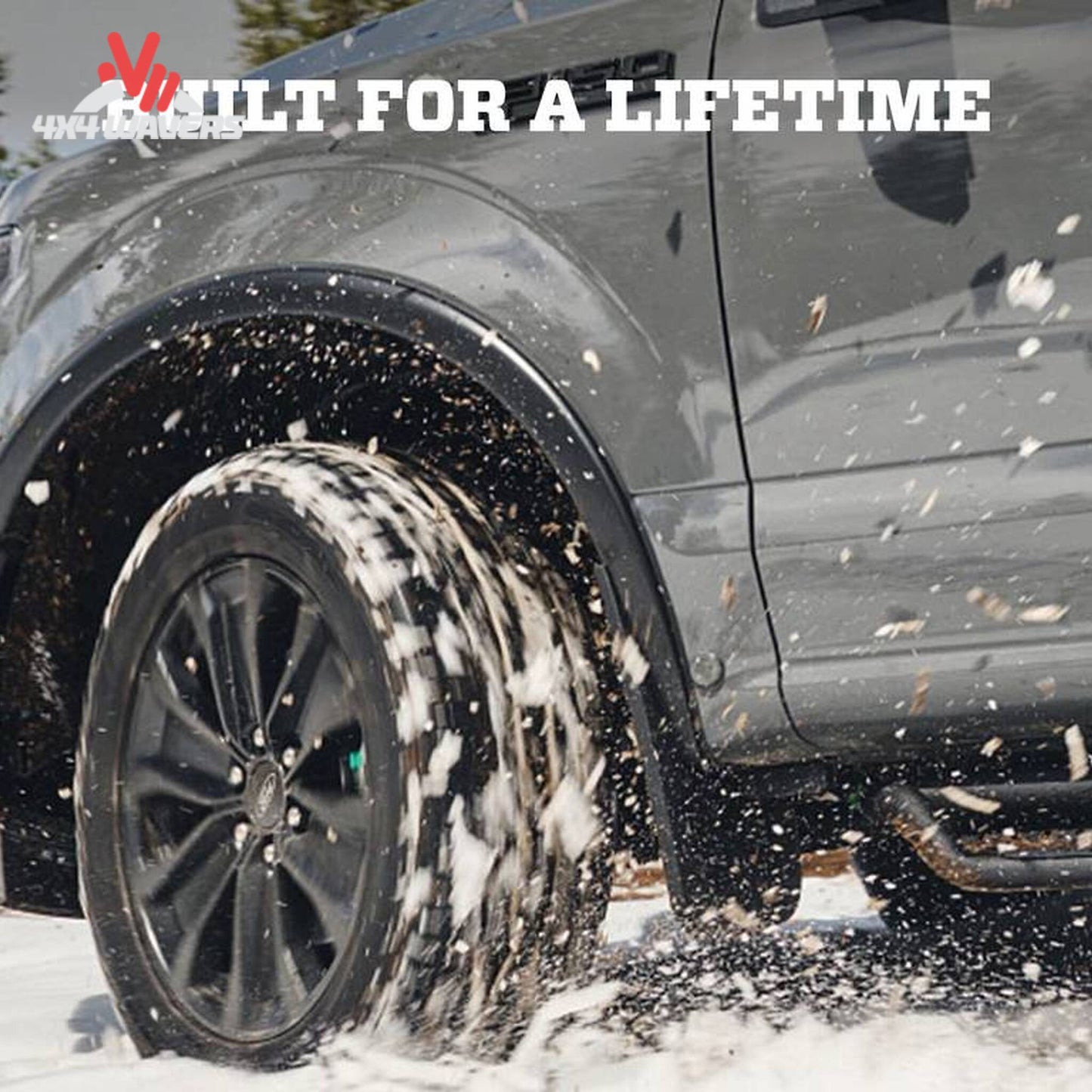 Husky OE Style Fender Flares installed on a 2021-2026 Ford F-150 truck, enhancing wheel arch protection and style.