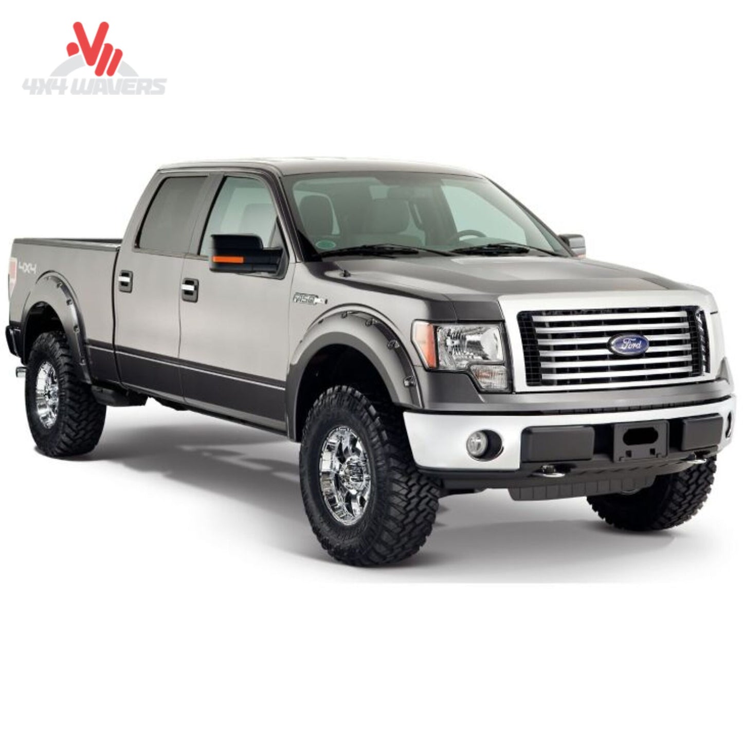 Husky Pocket Style Fender Flares installed on a 2009-2014 Ford F-150 pickup truck, showing durable black accents and fitment details.