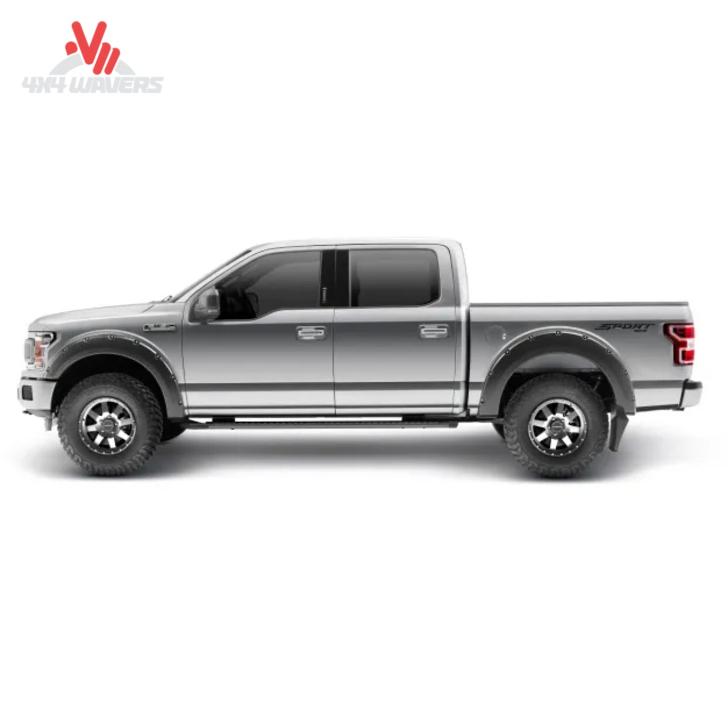 Husky Pocket Style Fender Flares installed on a 2018-2020 Ford F-150, durable black fender flares for truck protection.