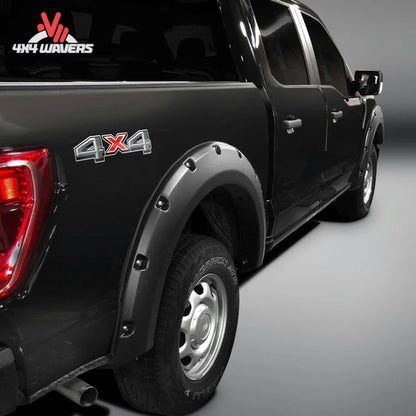 Husky Pocket Style Fender Flares installed on a 2021-2026 Ford F-150 truck, showcasing rugged wheel arch protection and styling.