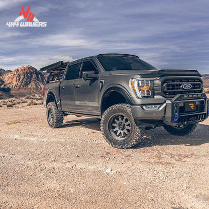 Husky RVL Style Fender Flares with integrated LED lights installed on a 2021-2026 Ford F-150 pickup truck.