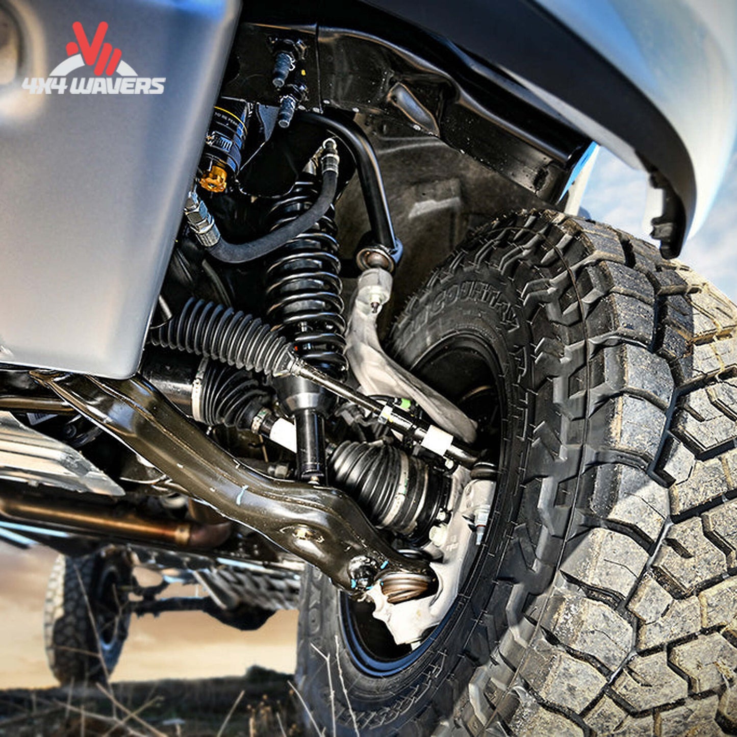 Ford F-150 with ICON Vehicle Dynamics Tubular Upper Control Arm Kit with Delta Joint installed, showcasing upgraded control arms.