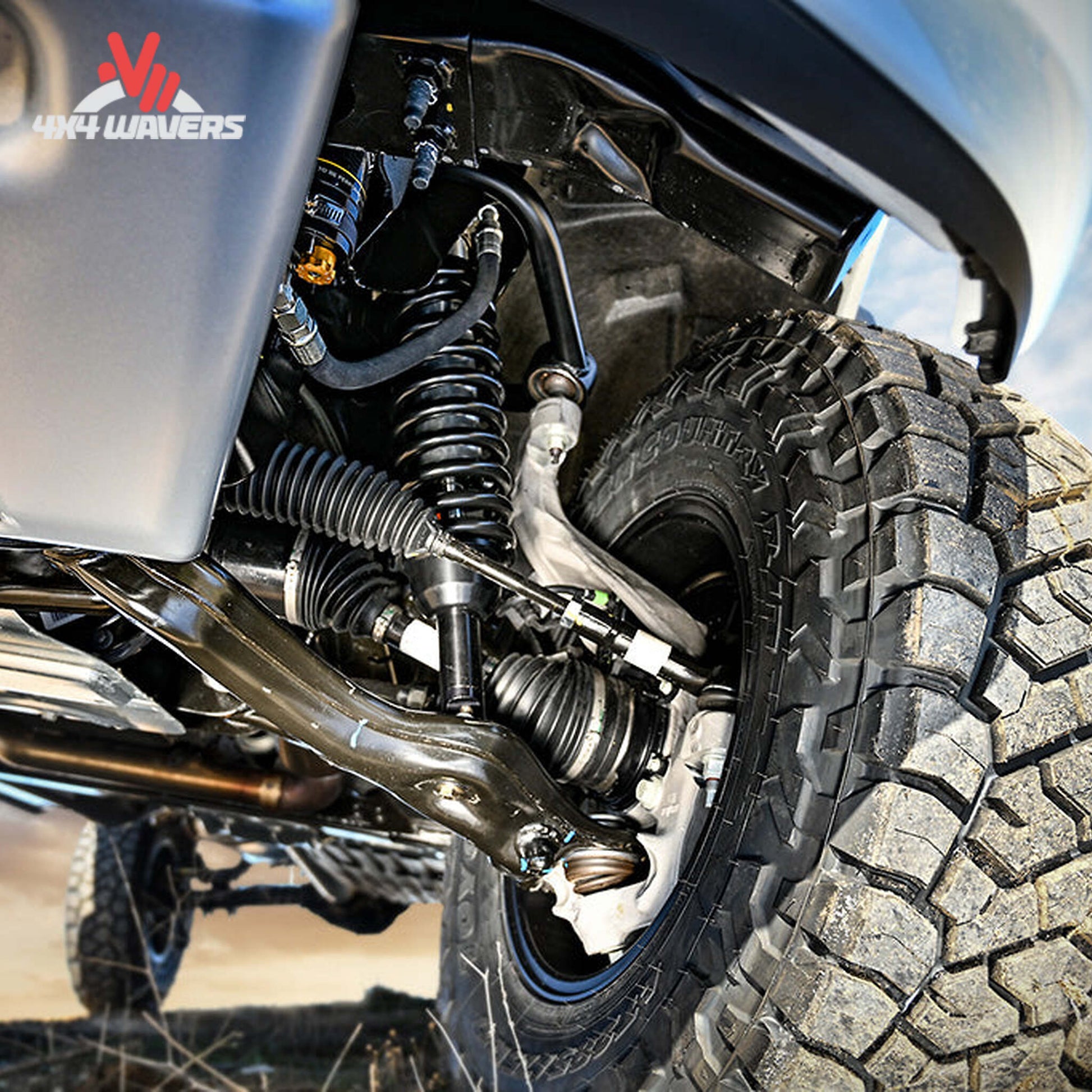 Ford F-150 with ICON Vehicle Dynamics Tubular Upper Control Arm Kit with Delta Joint installed, showcasing upgraded control arms.