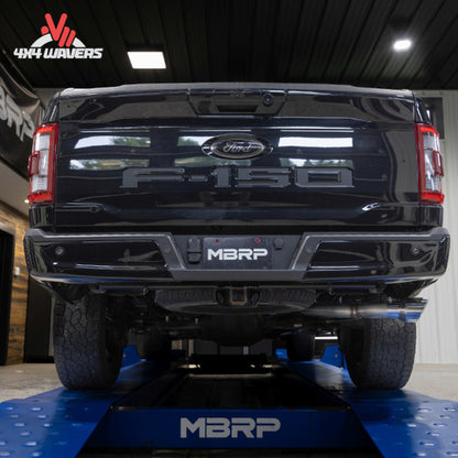Ford F-150 with MBRP Armor Pro 3-inch cat-back exhaust system and polished dual side tips installed.