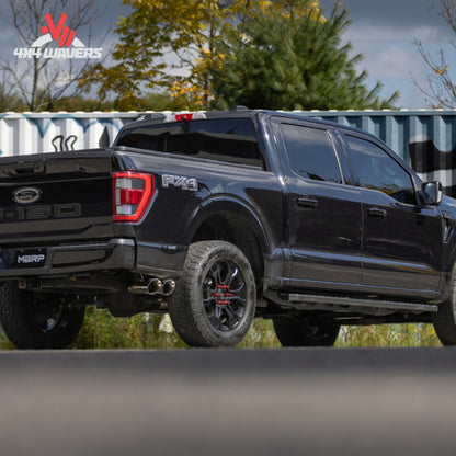 Ford F-150 with MBRP Armor Pro 3-Inch Cat-Back Exhaust featuring polished dual side tips, installed on the truck.