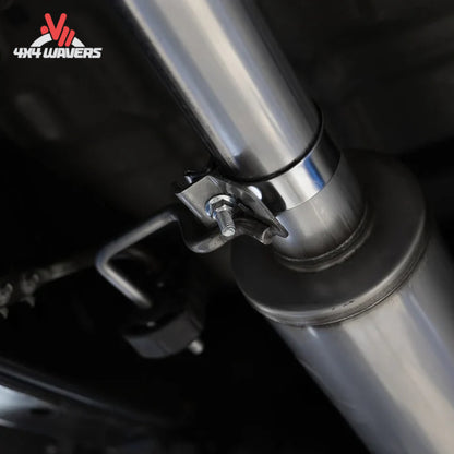 Ford F-150 with MBRP Armor Pro 3-inch cat-back exhaust system and polished dual side tips installed.