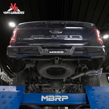 Ford F-150 with MBRP Armor Pro 3-inch cat-back exhaust system and polished dual side tips installed.