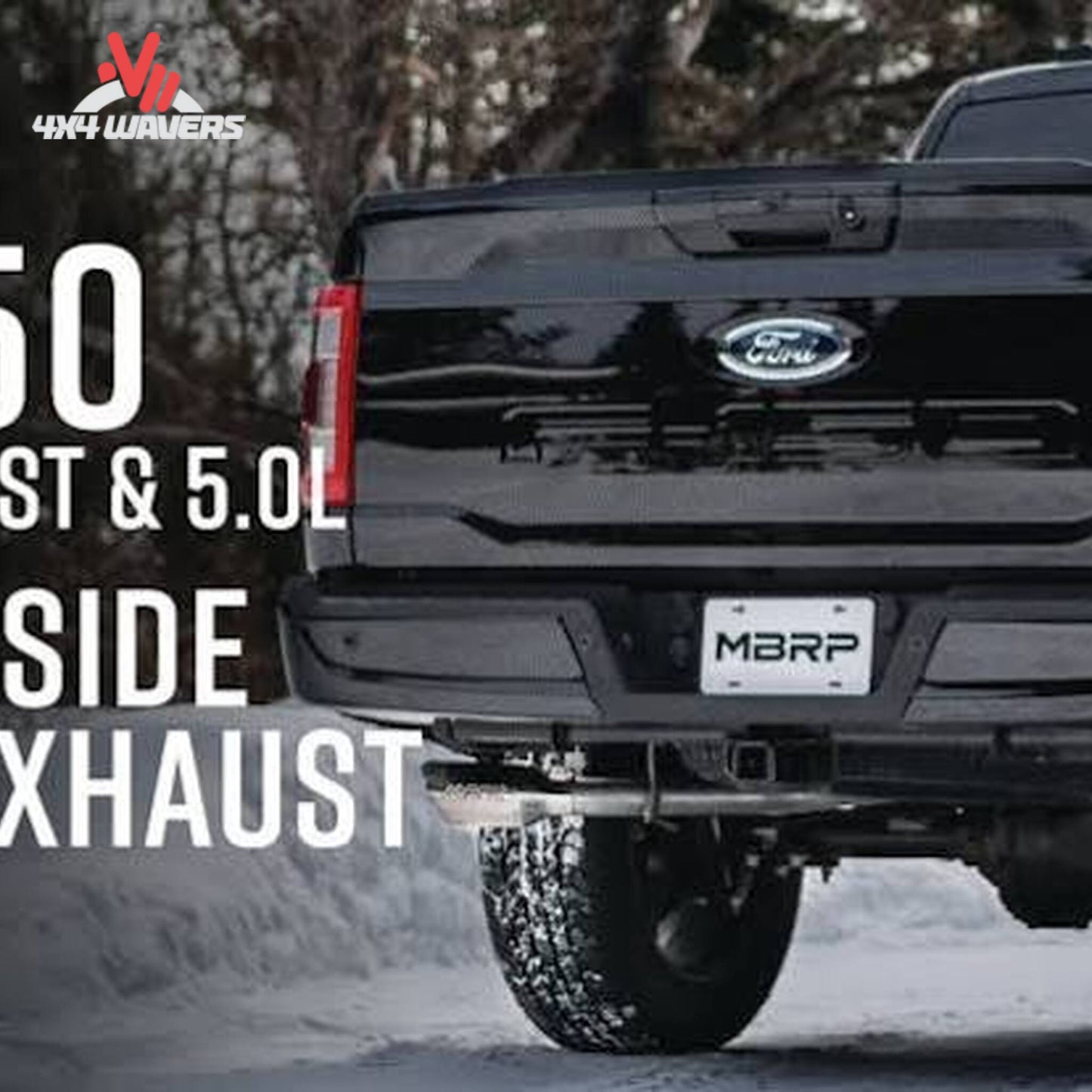 Ford F-150 5.0L with MBRP Armor Lite 3-Inch Cat-Back Exhaust and polished dual side tips, installed on the truck.