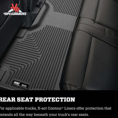 Husky X-act Contour front and second row floor liners installed in a 20215-26 Ford F-150 SuperCrew, protecting vehicle floors.