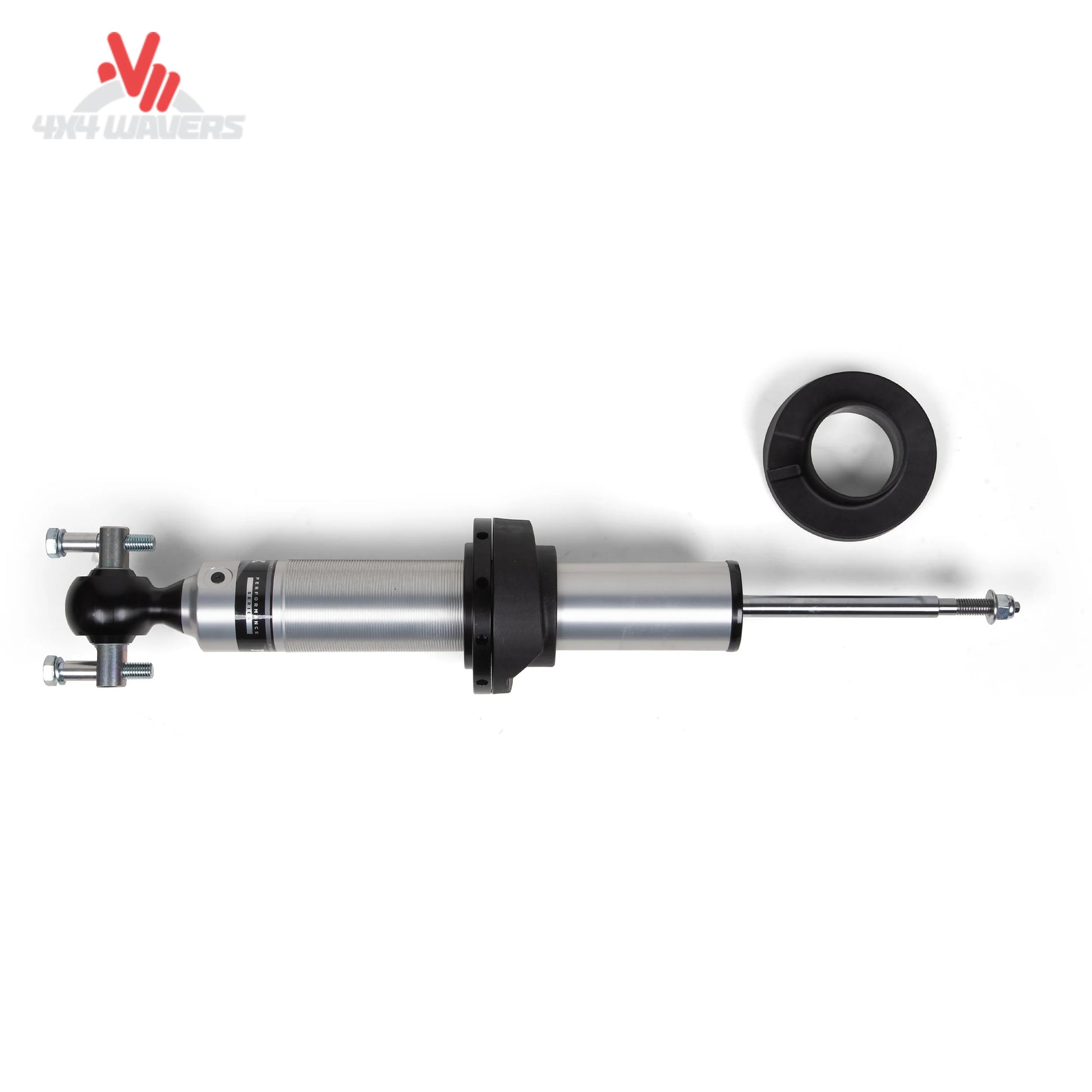 FOX 2.5 aluminum front coilover shock with Hydraulic Top-Out technology for lifted Ford Bronco suspension
