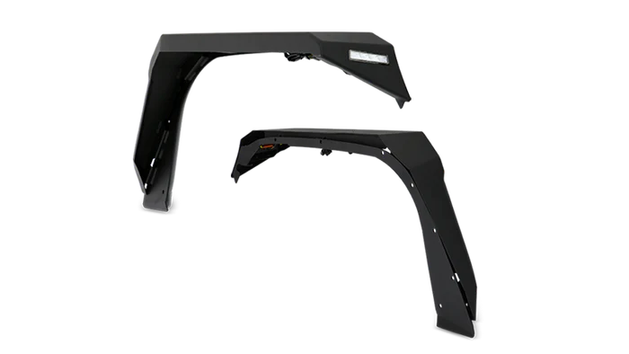 Front fender flares for 2018-2026 Jeep Wrangler JL and Gladiator JT by 4X4 Wavers, shown on a Jeep vehicle.