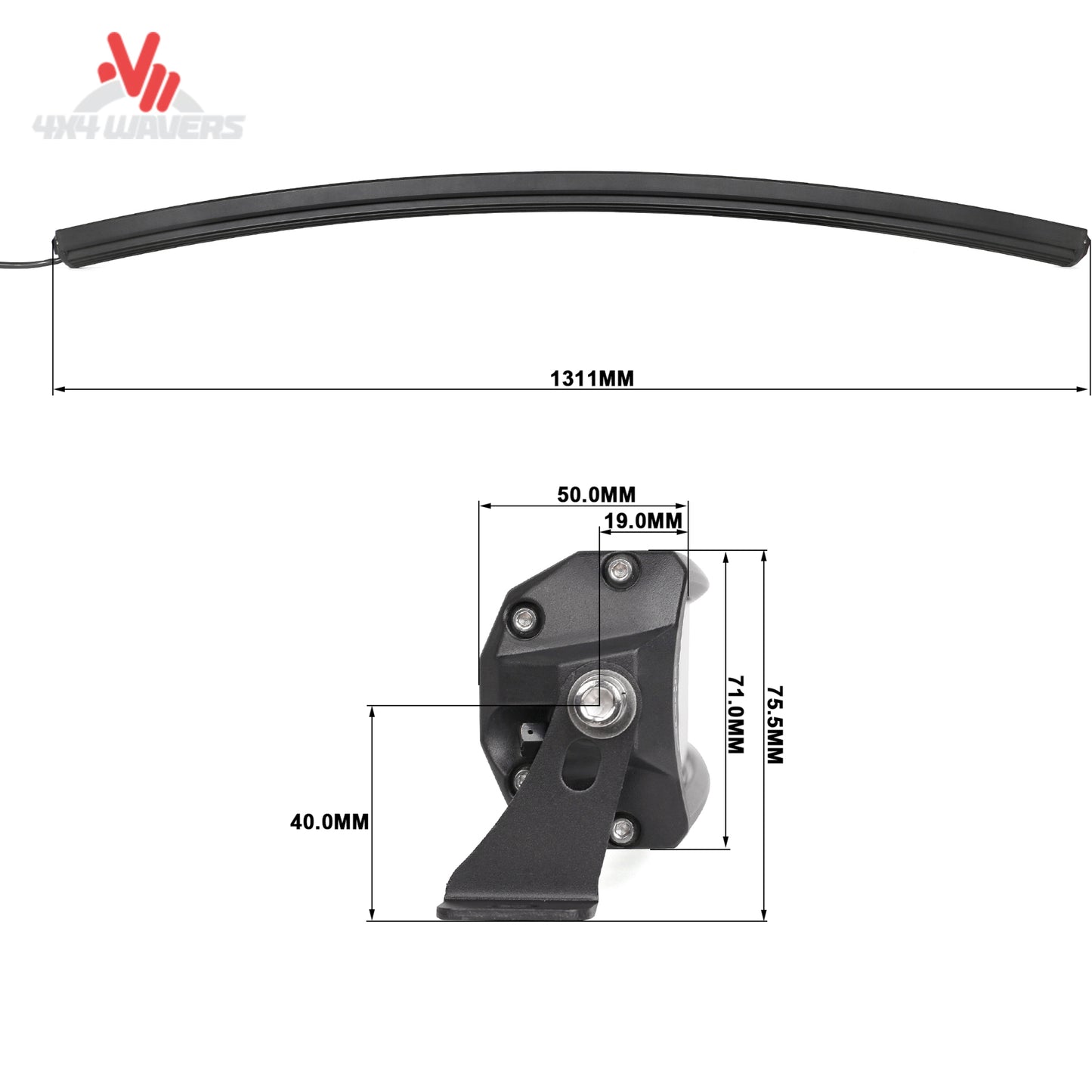 Perfil lateral de la barra de luz LED curva Go Performance L3 de 50 pulgadas, doble fila, con haz combinado SAE para iluminación todoterreno y off-road.