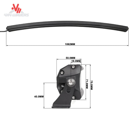 Vista lateral de la barra de luces LED curva de doble fila GO Performance L3 de 40 pulgadas con haz combinado SAE para iluminación todoterreno.