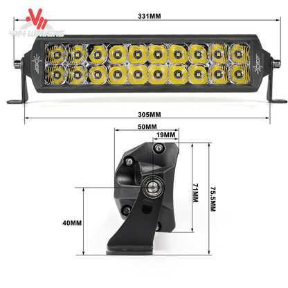Perfil lateral de la barra de luces LED Go Performance L3 de 50 pulgadas, doble hilera, con haz combinado SAE, diseñada para uso todoterreno y al aire libre.