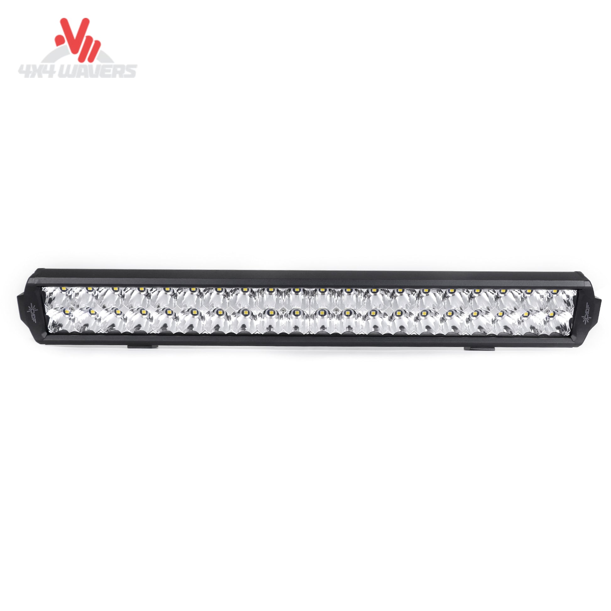 Barra de luz LED Go Performance L6 de 20 pulgadas, de doble fila, vista frontal con opciones de haz puntual y amplio, iluminación todoterreno para vehículos.