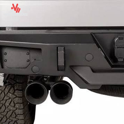 Go Rhino BR20.5 heavy-duty rear bumper replacement on a 2021-2026 Ford F-150 with trailer hitch and single exhaust.