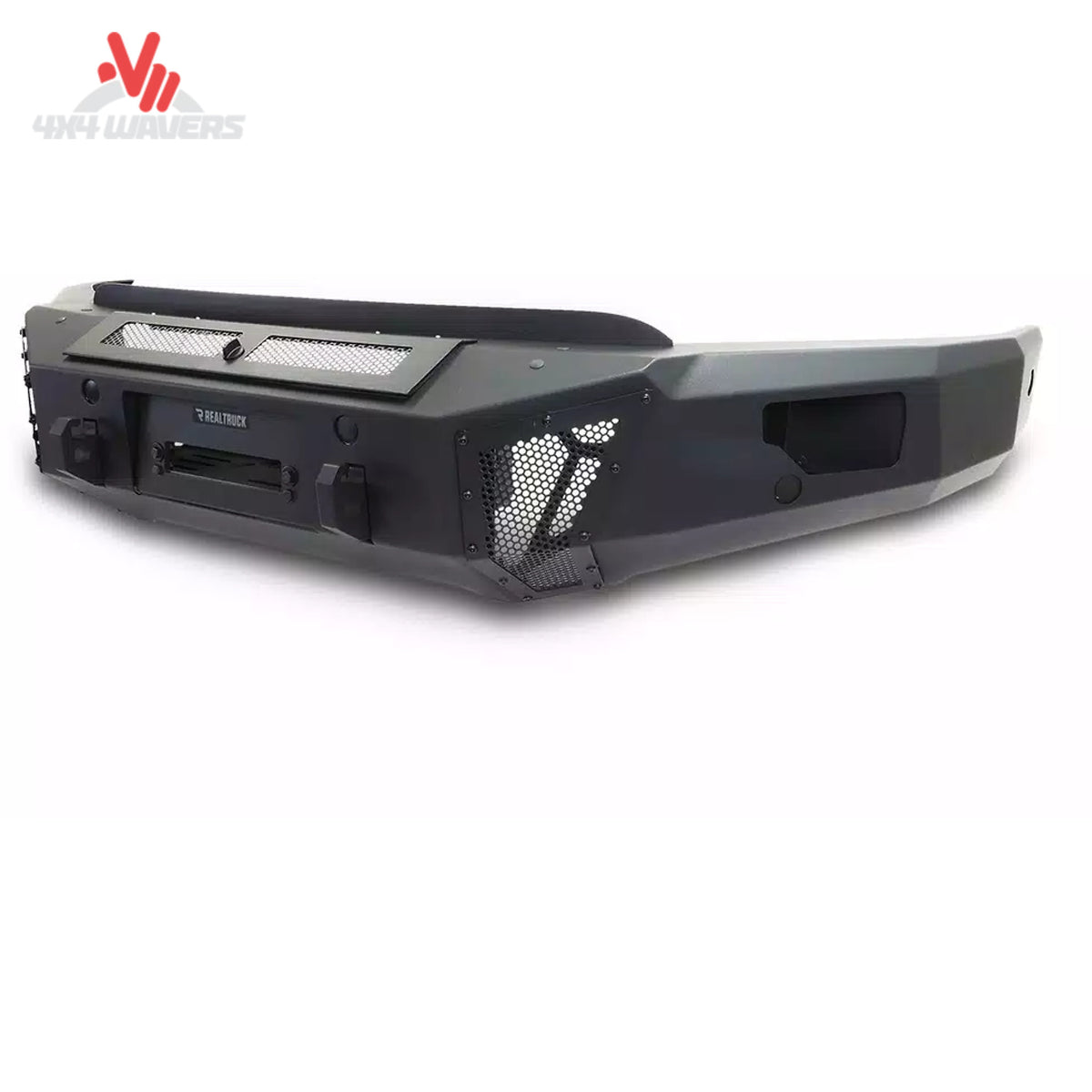Go Rhino BR6 front bumper replacement for 2018-2020 Ford F-150, textured black bumper with rugged design and winch-ready features.