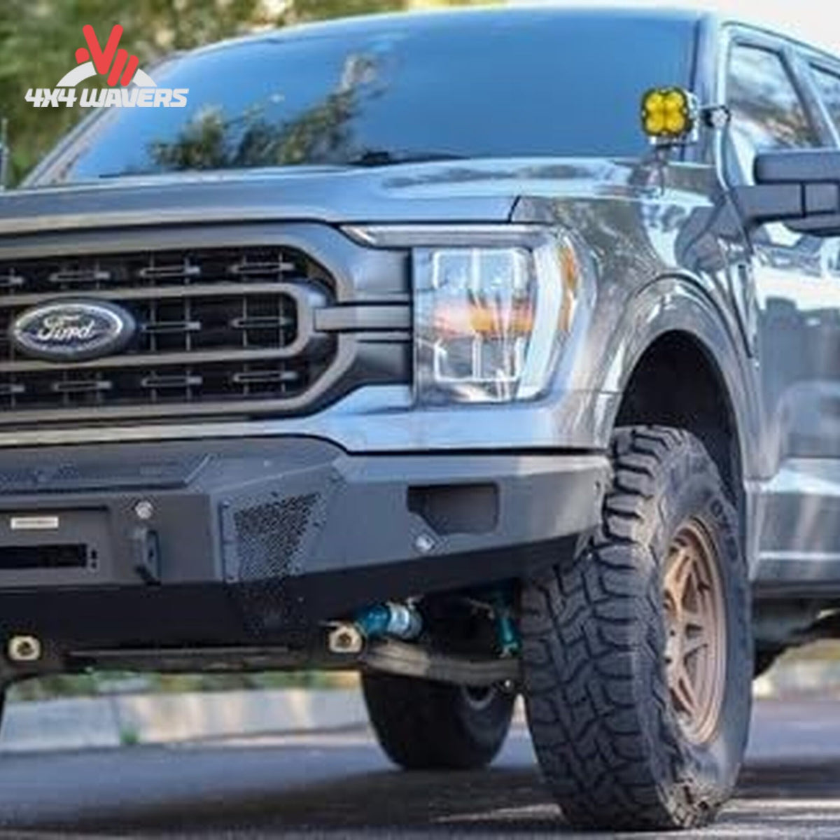 Go Rhino BR6 winch-ready front bumper in textured black for 2021-2023 Ford F-150 pickup truck.