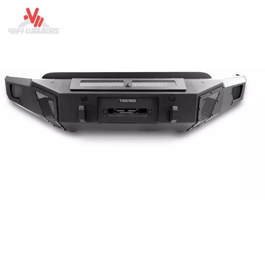 Go Rhino BR6 winch-ready front bumper in textured black installed on a 2021-2023 Ford F-150 pickup truck.