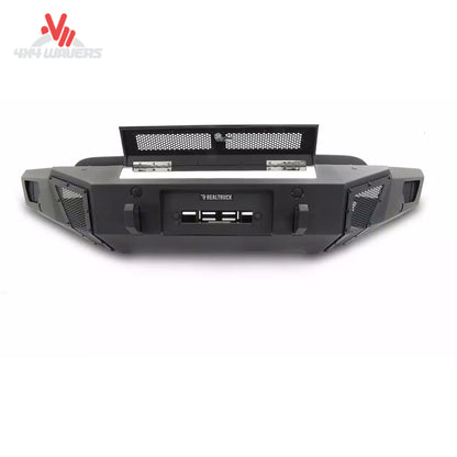 Go Rhino BR6 winch-ready front bumper replacement for 2021-2023 Ford F-150, featuring hinged winch cover and rugged design.