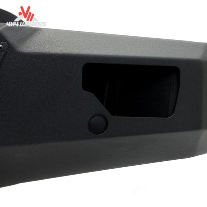 Go Rhino BR6 front bumper replacement with integrated light ports and mesh plates on a 2021-2023 Ford F-150.