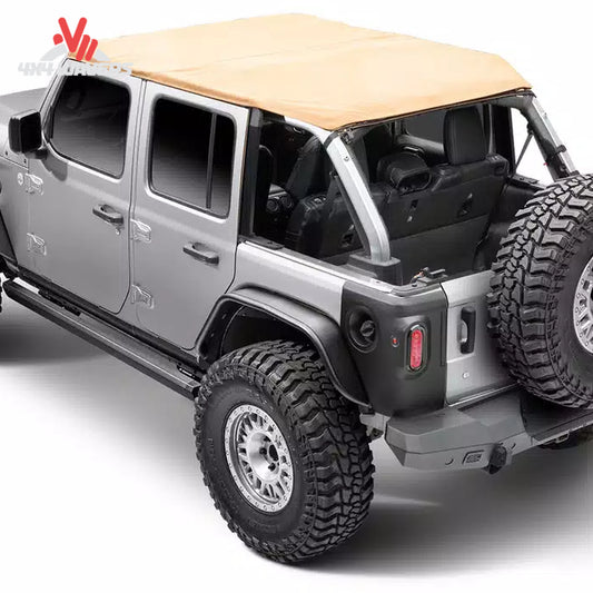 Go Rhino E1 estribos eléctricos instalados en un Jeep Wrangler JL de 4 puertas 2018–2025, mostrando estribos laterales elegantes y duraderos.